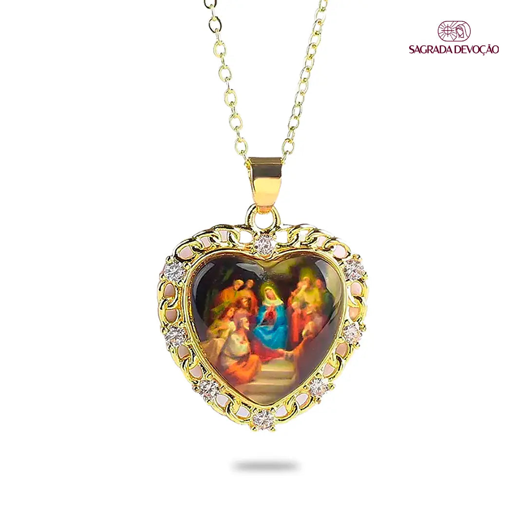 Colar Coração Maria Protetora e Intercessora Ouro 14K