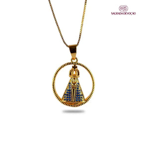 [COMPRE 1 LEVE 2] Colar Aura Nossa Senhora Aparecida Dupla Face | Zircônia Premium Ouro 14K
