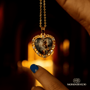 Colar Coração Misericórdia de Jesus Ouro 14K