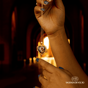 Colar Coração Misericórdia de Jesus Ouro 14K
