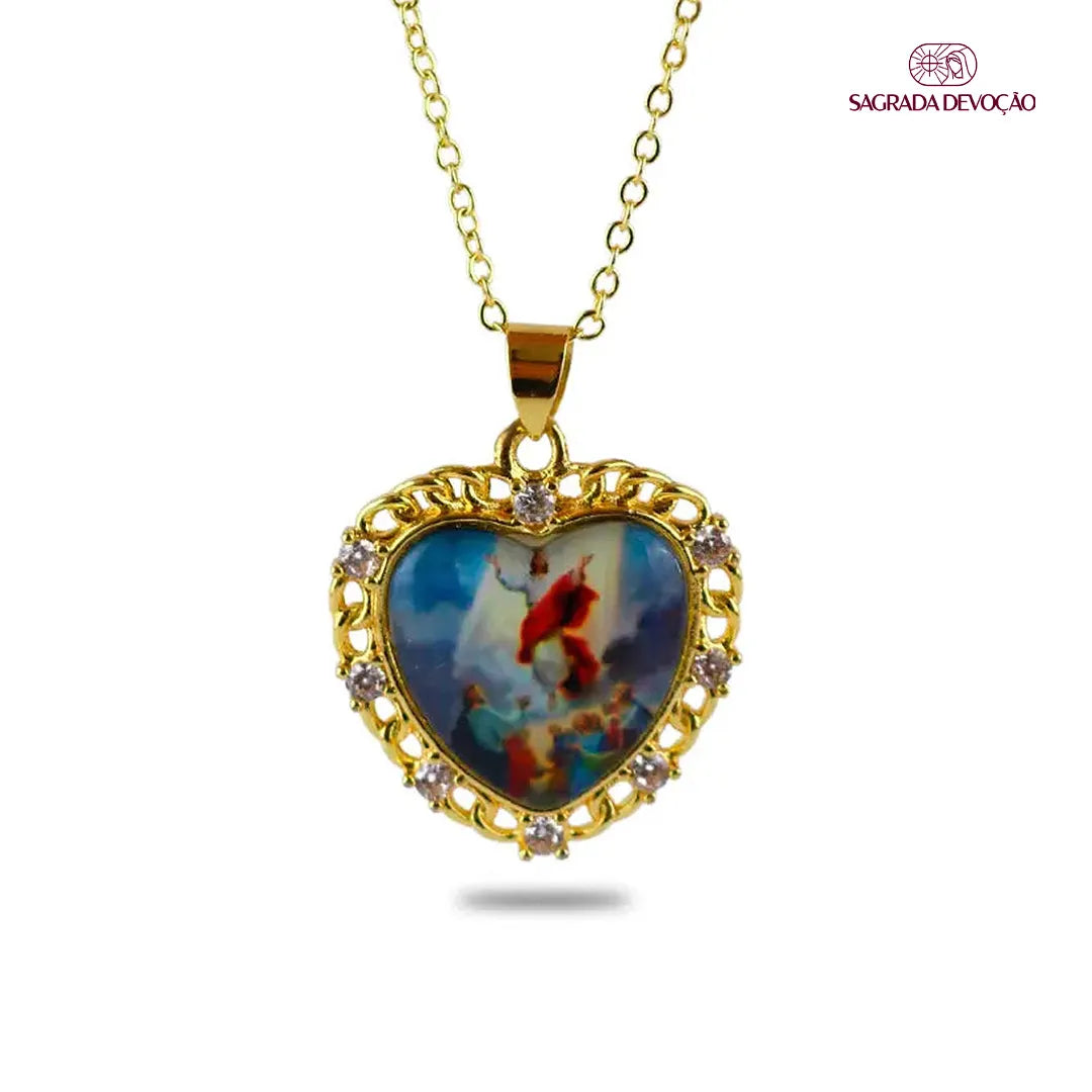 Colar Coração Misericórdia de Jesus Ouro 14K