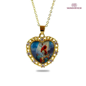 Colar Coração Misericórdia de Jesus Ouro 14K