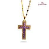 Colar de Cruz Cravejada em Prata 925 e Ouro 14K