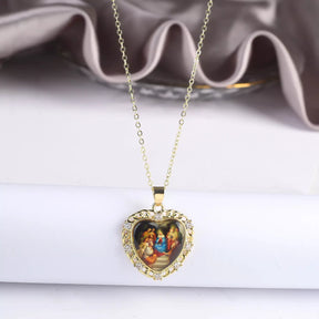 Colar Coração Maria Protetora e Intercessora Ouro 14K