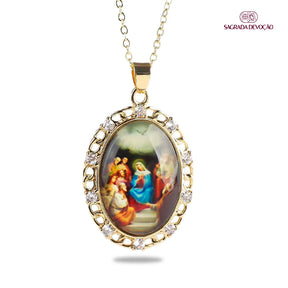 Colar Religioso de Zircônias em Ouro 14K