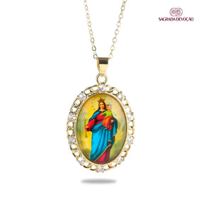 Colar Religioso de Zircônias em Ouro 14K