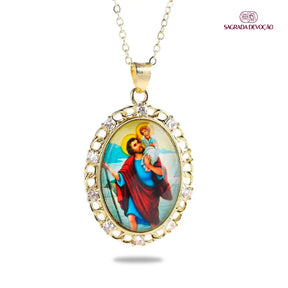 Colar Religioso de Zircônias em Ouro 14K