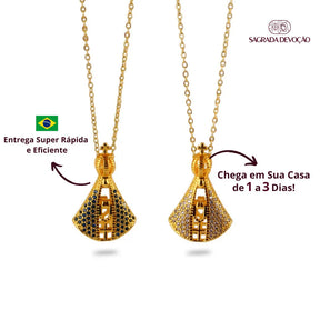 [COMPRE 1 LEVE 2] Colar Nossa Senhora Aparecida Dupla Face - Zircônia Premium & Ouro 14K