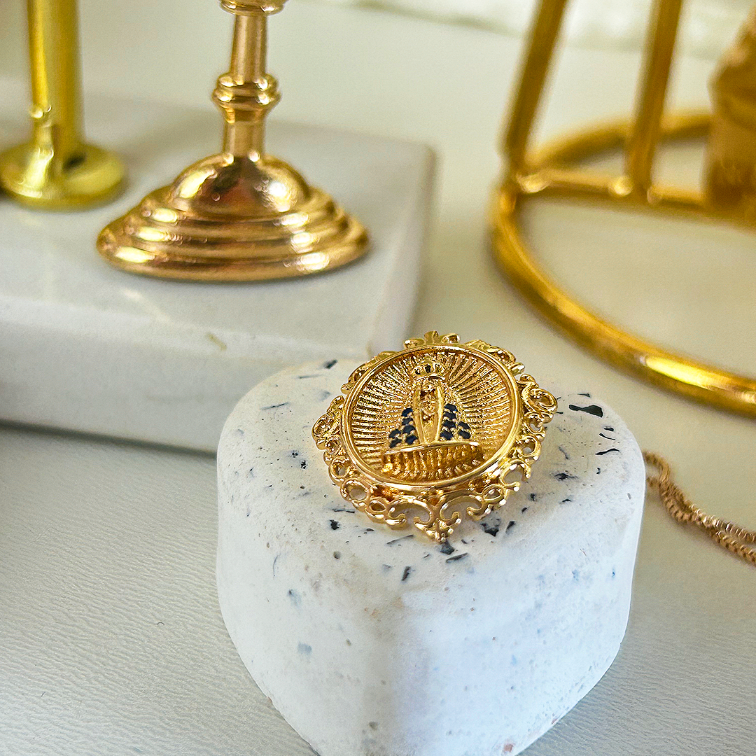 [COMPRE 1 LEVE 2] Colar Retrato Nossa Senhora Aparecida - Zircônia Premium Ouro 14K