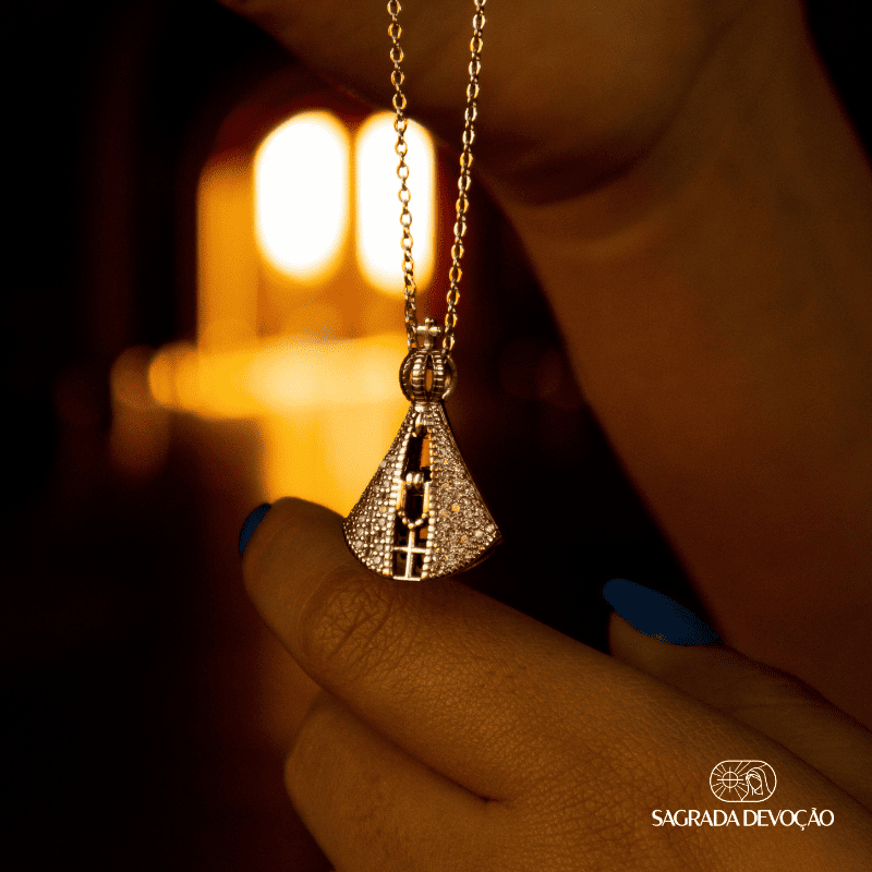 Colar Nossa Senhora Dupla Face - Manto de Zircônia e Prata 925